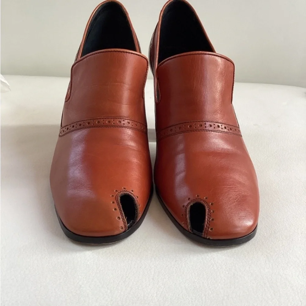 Celine Leather Brown Peep Toe Pump 80 SZ 6/36 - Picture 7 of 12